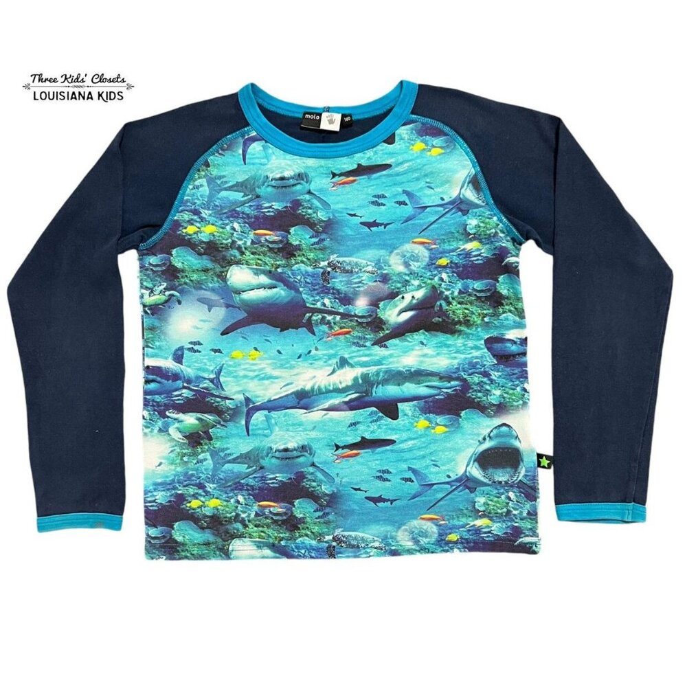 Molo Blue Shark Print Long Sleeve Tee